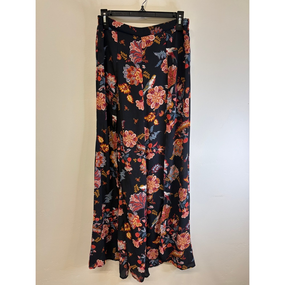 Gimmicks by BKE Floral Bird Print Wide Leg Pants High Rise Side Slit Boho Medium